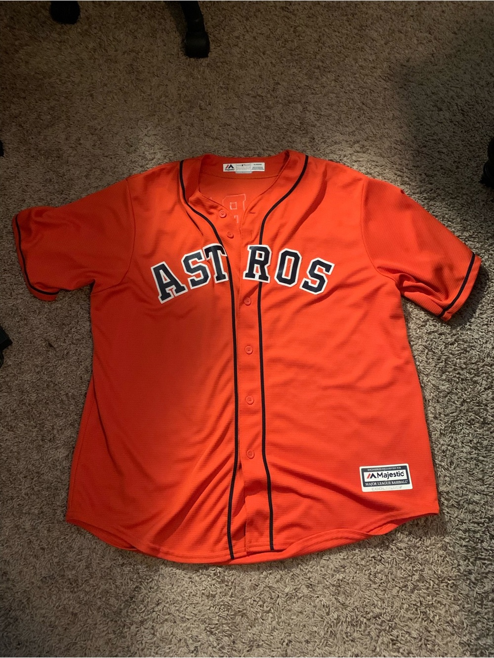Majestic Orange Astros Baseball Jersey with Navy Piping